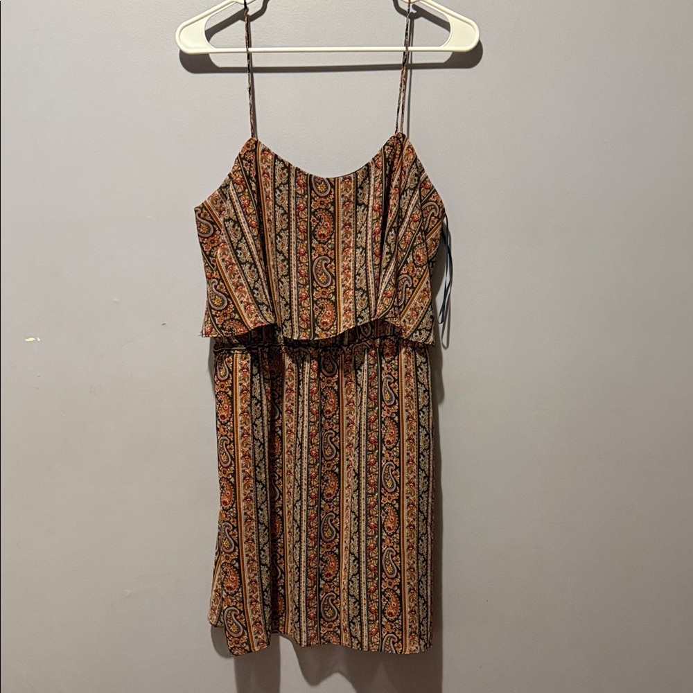 Mango Paisley-Striped Spaghetti Strap Mini Dress - Brown & Cream